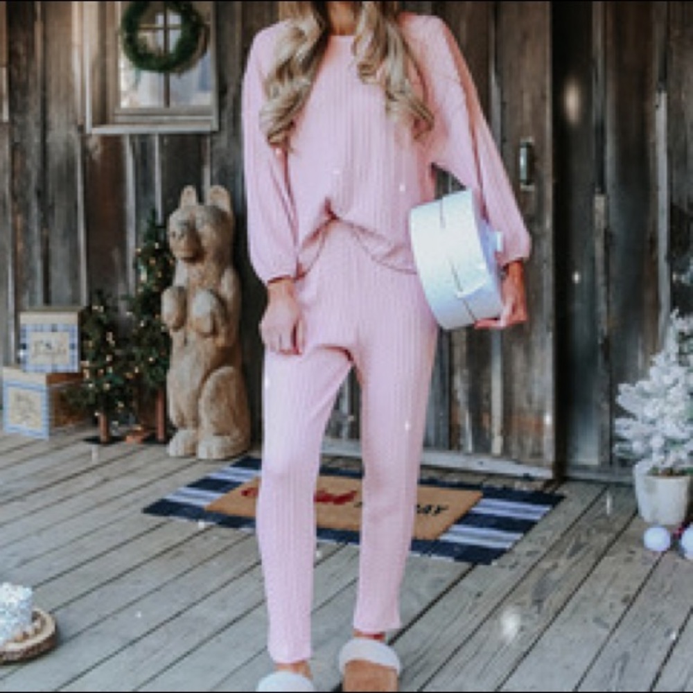 Cable Knit Pink Loungewear Set